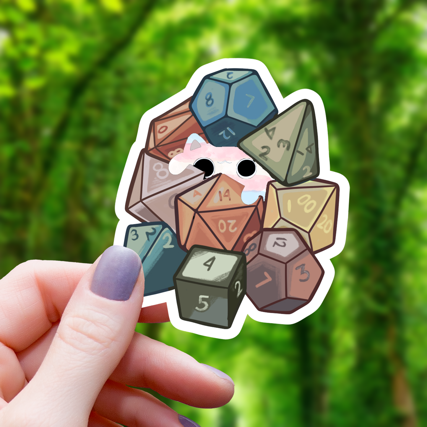 Trans Pride Cat Amongst Dice Sticker - 3"