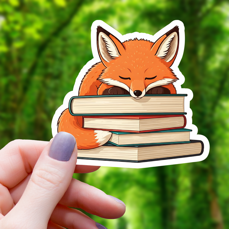 Fox Sleeping on Pile of Books Sticker- 3