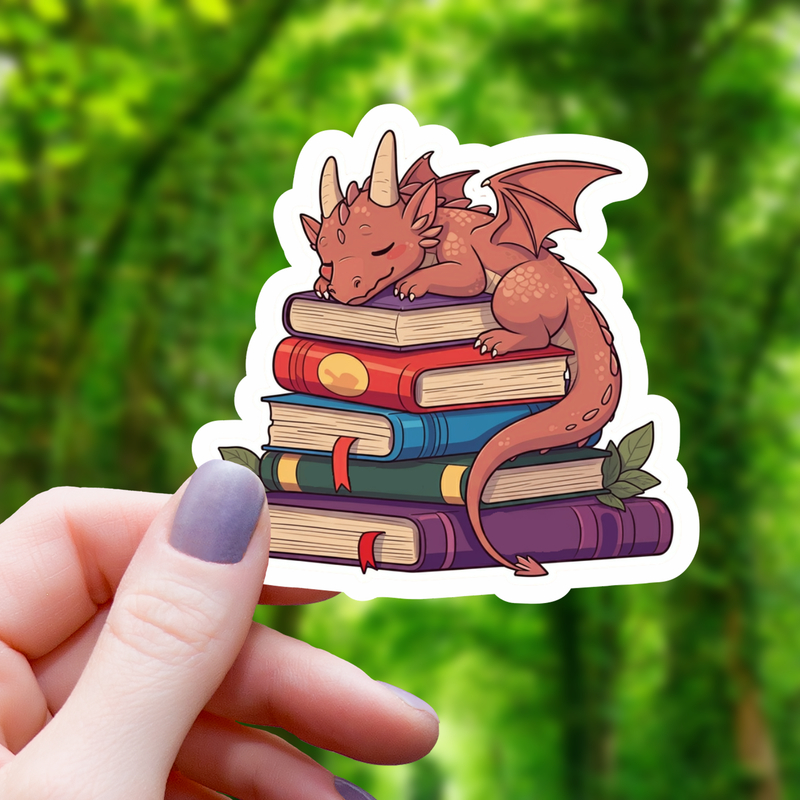 Dragon Sleeping on Pile of Books Sticker - 3