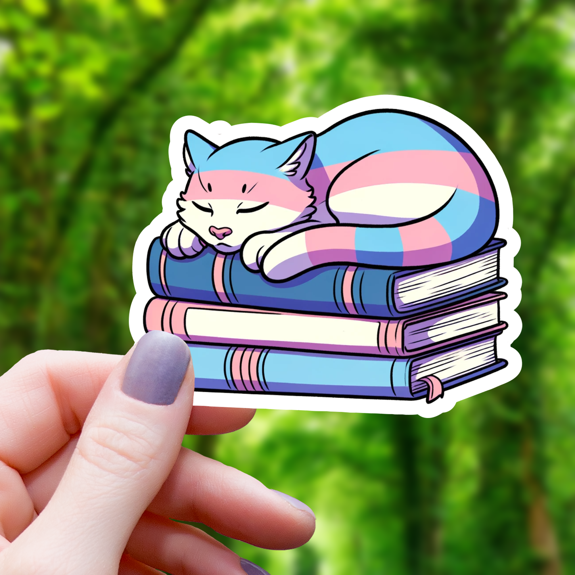 Trans Pride Cat on Books Sticker - 3