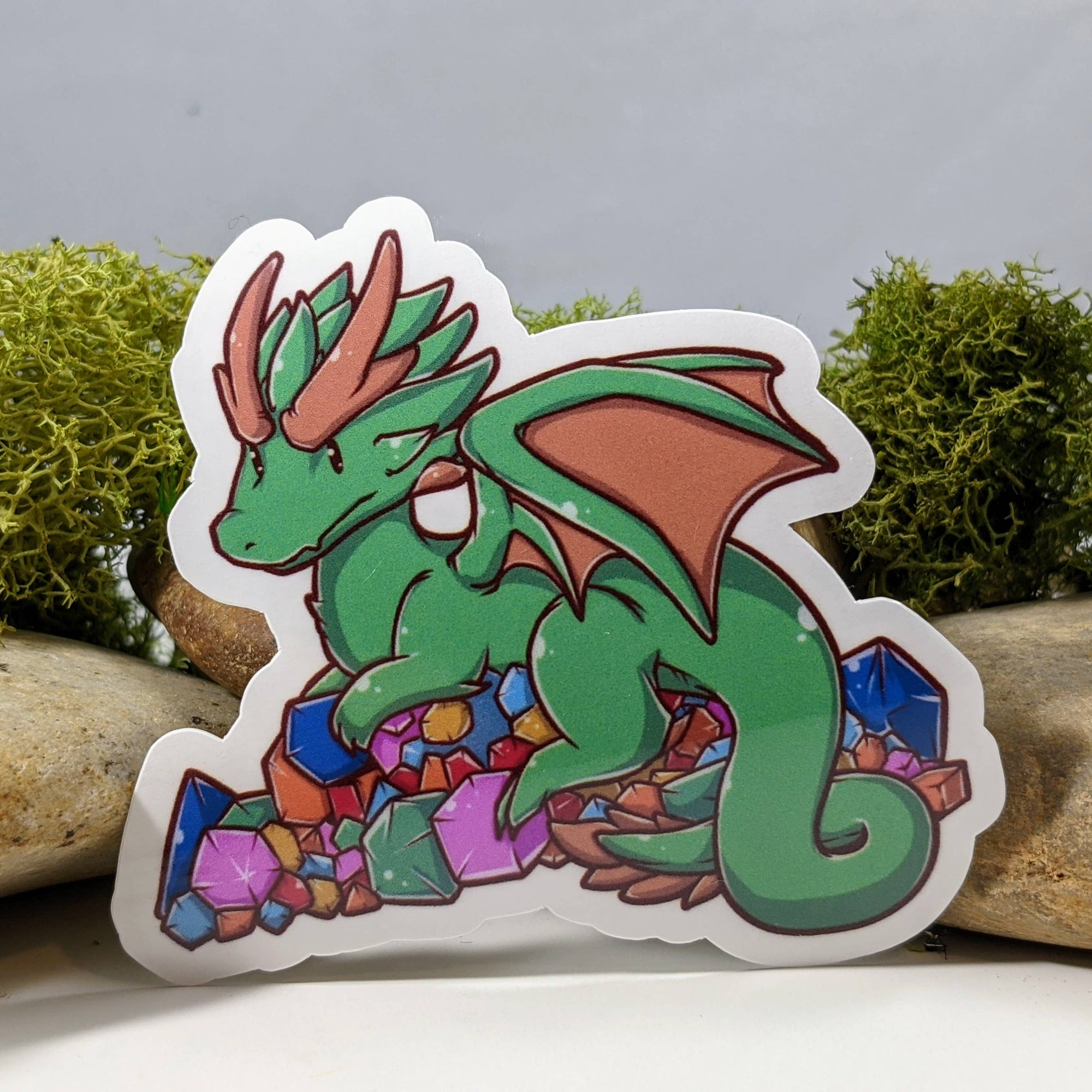 Green Dragon Guarding Horde of Dice Sticker - 2.5